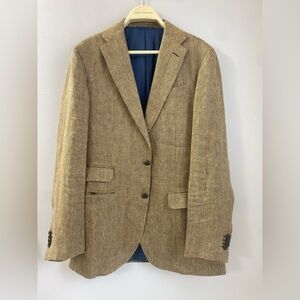 Sid Mashburn Brown Linen Cotton Lined Blazer Jacket Size 42 Herringbone